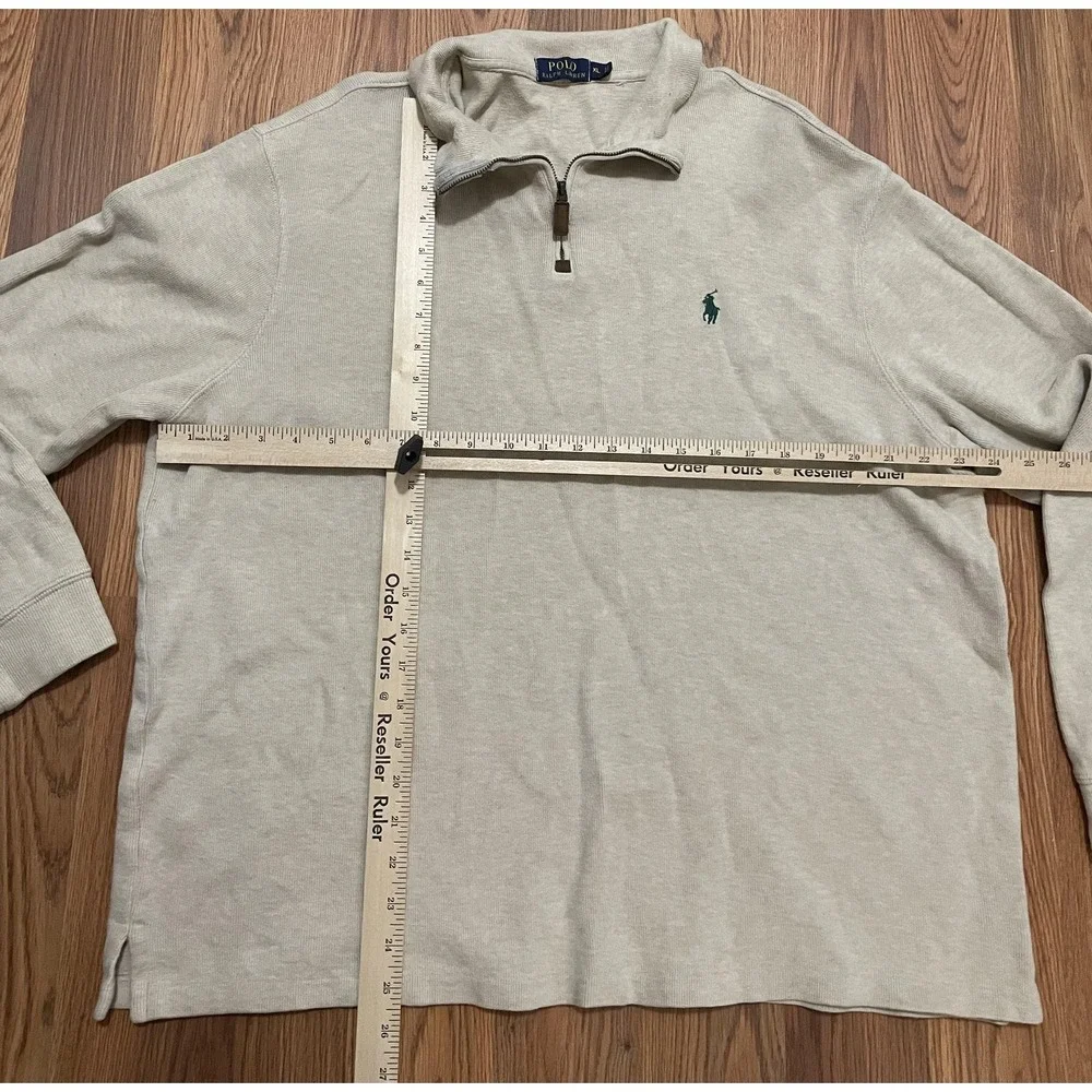 Polo Ralph Lauren Sweater Mens XL Quarter Zip Pullover Beige Mock Neck Pony